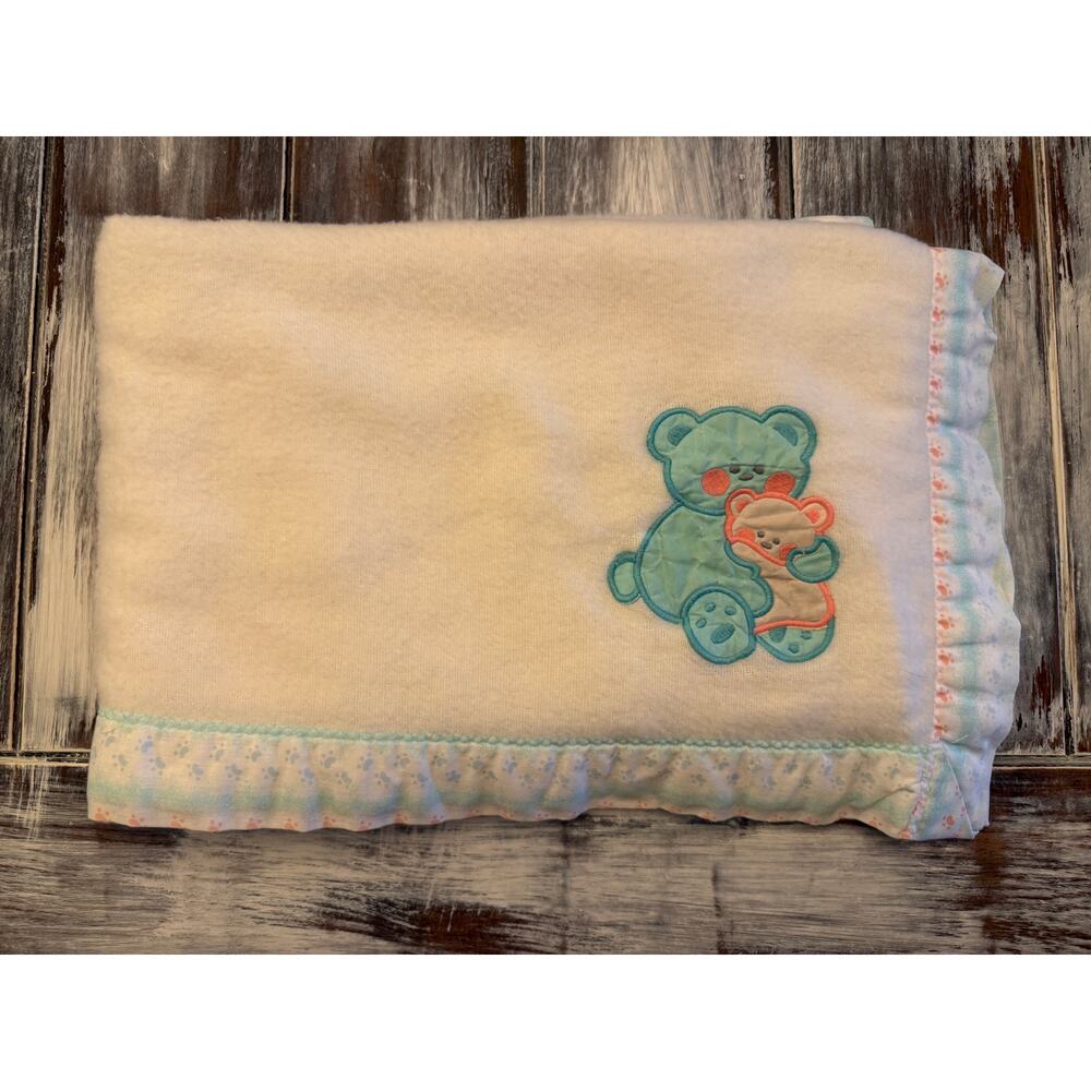 Vintage JC Penney's Toddletime Crib Blanket Teddy Bear Appliqué